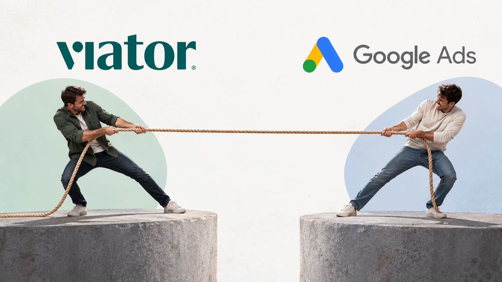 Tug of war between Viator and Google Ads, illustrating the choice between OTA commission and direct bookings